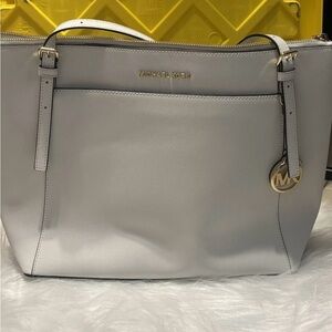 Michael Kors White Saffiano Tote with Gold Hardware
